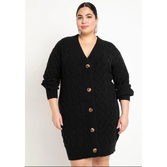New Eloquii Sweater Dress Novelty Stitch Cardigan Size 18 / 20 Black Academia - Picture 4 of 16